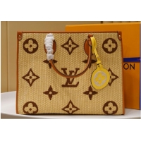 Discount Louis Vuitton Onthego Monogram Raffia Giant Weave Embroidery Medium Tote Bag M57723 Brown