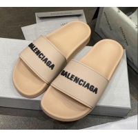 Good Looking Balenciaga Flat Slide Sandals 031007 Beige 2021