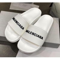 Good Product Balenciaga Flat Slide Sandals 031014 White 2021