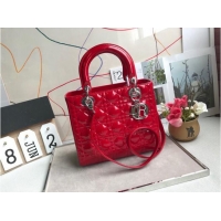 Top Grade LADY DIOR MY ABCDIOR Patent Leather Bag Red M05389 Silver