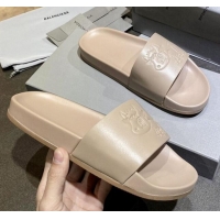 Unique Style Balenciaga Leather Ox Flat Slide Sandals 040807 Beige 2021