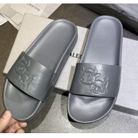 Top Design Balenciaga Leather Ox Flat Slide Sandals 040807 Grey 2021