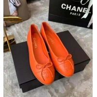 Top Quality Chanel Calf Leather Classic Bow Ballerinas Flats G02819 Orange