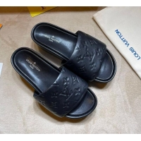 Grade Quality Louis Vuitton Jumbo Monogram Leather Flatform Slide Sandals 031024 Black 2021 