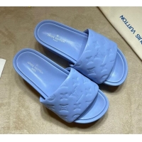 Luxury Cheap Louis Vuitton Jumbo Monogram Leather Flatform Slide Sandals 031024 Blue 2021