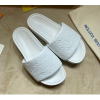 Top Grade Louis Vuitton Jumbo Monogram Leather Flatform Slide Sandals 031024 White 2021