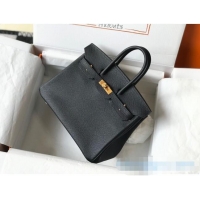 Top Design Hermes Birkin Bag 25cm in Epsom Leather Calfskin H025 Black/Gold (Half Handmade)