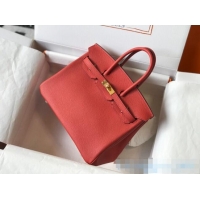 Famous Brand Hermes Birkin Bag 25cm in Epsom Leather Calfskin H025 Red/Gold (Half Handmade)