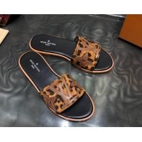 Top Quality Louis Vuitton Lock It Flat Slide Sandals with Patchwork Logo 031116 Brown