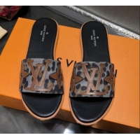 Best Quality Louis Vuitton Lock It Flat Slide Sandals with Patchwork Logo 031116 Grey