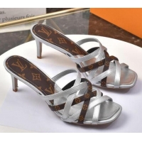 Popular Louis Vuitton Revival Strap Heel Slide Sandals 6.5cm 033097 Silver 2021