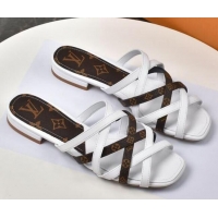 Best Design Louis Vuitton Revival Strap Flat Slide Sandals 330104 White 2021