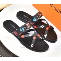 Super Quality Louis Vuitton Cross Strap Flat Slide Sandals Monogram Canvas 330111 Colored