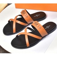 Good Product Louis Vuitton Calfskin Cross Strap Flat Slide Sandals 330111 Orange