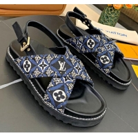 Best Price Louis Vuitton Since 1854 Paseo Flat Comfort Sandal in Blue Studded Monogram Canvas 2021