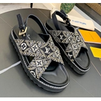 Best Luxury Louis Vuitton Since 1854 Paseo Flat Comfort Sandal in Grey Studded Monogram Canvas 033108