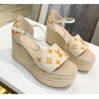 Most Popular Louis Vuitton Starboard Monogram Canvas Wedge Sandal 033110 White/Orange 2021