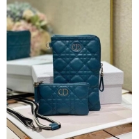 Classic DIOR CARO MULTIFUNCTIONAL POUCH Deep Ocean Blue Supple Cannage Calfskin S5036PWH