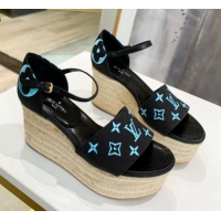 Trendy Design Louis Vuitton Starboard Monogram Canvas Wedge Sandal 033111 Black/Blue 2021