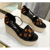 Good Product Louis Vuitton Starboard Monogram Canvas Wedge Sandal 033111 Black/Orange 2021