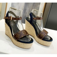 Perfect Louis Vuitton Coastline Wedge Sandal in Studded Canvas and Suede 033116