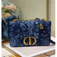 Famous Brand MEDIUM DIOR CARO BAG Blue Dior Flowers Cannage Denim M9243UJ