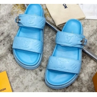 Good Product Louis Vuitton Bom Dia Monogram Leather Flat Sandals 040724 Blue 2021