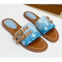 Good Taste Louis Vuitton Lock It Gradient Monogram Canvas Flat Slide Sandals 042806 Blue 2021