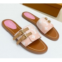 Top Design Louis Vuitton Lock It Gradient Monogram Canvas Flat Slide Sandals 042806 Pink 2021