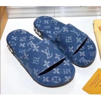 Good Product Louis Vuitton Jumbo Denim Flatform Slide Sandals 042888 Blue 2021