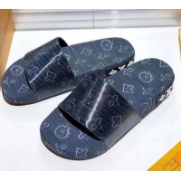 Top Grade Louis Vuitton Jumbo Flatform Slide Sandals 042890 Navy Blue 2021