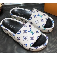 Top Quality Louis Vuitton Jumbo Monogram Canvas Flatform Slide Sandals 043084 White 2021