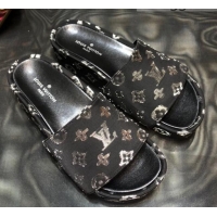 Low Price Louis Vuitton Jumbo Monogram Canvas Flatform Slide Sandals 043085 Black/Silver 2021