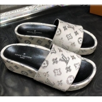 Hot Style Louis Vuitton Jumbo Monogram Canvas Flatform Slide Sandals 043085 White/Silver 2021