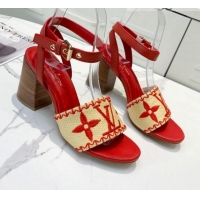 Good Quality Louis Vuitton Sienna Raffia Sandals 050633 Red 2021