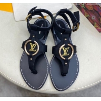 Cheap Price Louis Vuitton Faro Flat LV Circle Thong Sandals Black 2021