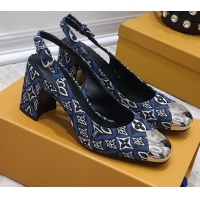 Sophisticated Louis Vuitton Since 1854 Louise Jacquard Slingback Pumps 050733 Blue 2021