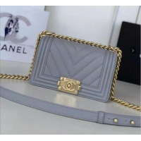 Best Design Chanel Le Boy Flap Shoulder Bag Original Calf leather A67085 Light Grey Gold Buckle