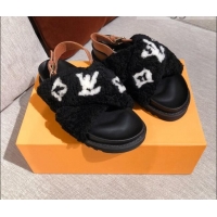 Best Price Louis Vuitton Paseo Flat Comfort Shearling Sandals 051061 Black 2021