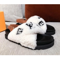 Crafted Louis Vuitton Paseo Flat Comfort Shearling Sandals 051061 White 2021