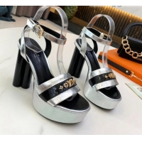 New Design Louis Vuitton Podium Monogram Studs Platform Sandal 061240 Silver 2021