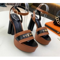 Best Design Louis Vuitton Podium Monogram Studs Platform Sandal 061240 Brown 2021