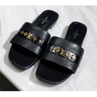 Perfect Louis Vuitton Revival Calfskin Monogram Studs Flat Slide Sandals 061246 Black 2021