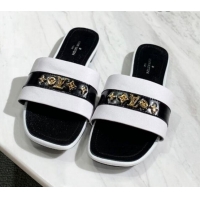 Shop Duplicate Louis Vuitton Revival Calfskin Monogram Studs Flat Slide Sandals 061246 White 2021