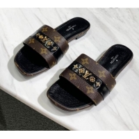 Best Product Louis Vuitton Revival Monogram Studs Flat Slide Sandals Monogram Canvas 061248 2021