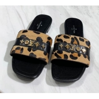 Luxury Cheap Louis Vuitton Revival Leopard Monogram Studs Flat Slide Sandals 061255