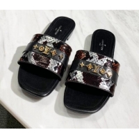 Best Grade Louis Vuitton Revival Python Leather Monogram Studs Flat Slide Sandals 061249