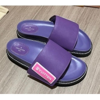 Popular Louis Vuitton Leather LV Sunset Flat Comfort Slide Sandals Purple 061254