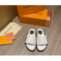 Sophisticated Louis Vuitton Leather LV Sunset Flat Comfort Slide Sandals 061254 White