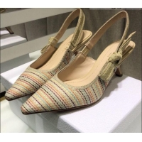 Shop Dior J'Adior Slingback Pumps 6.5cm in Multicolor Gold Metallic Thread Embroidered Cotton 042709